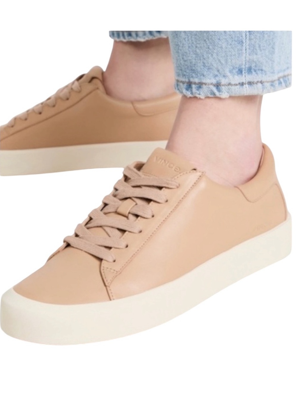 Vince Gabi Cappuccino Beige Tan Leather Lace Up Sneakers Shoes Womens 8.5 NWOT